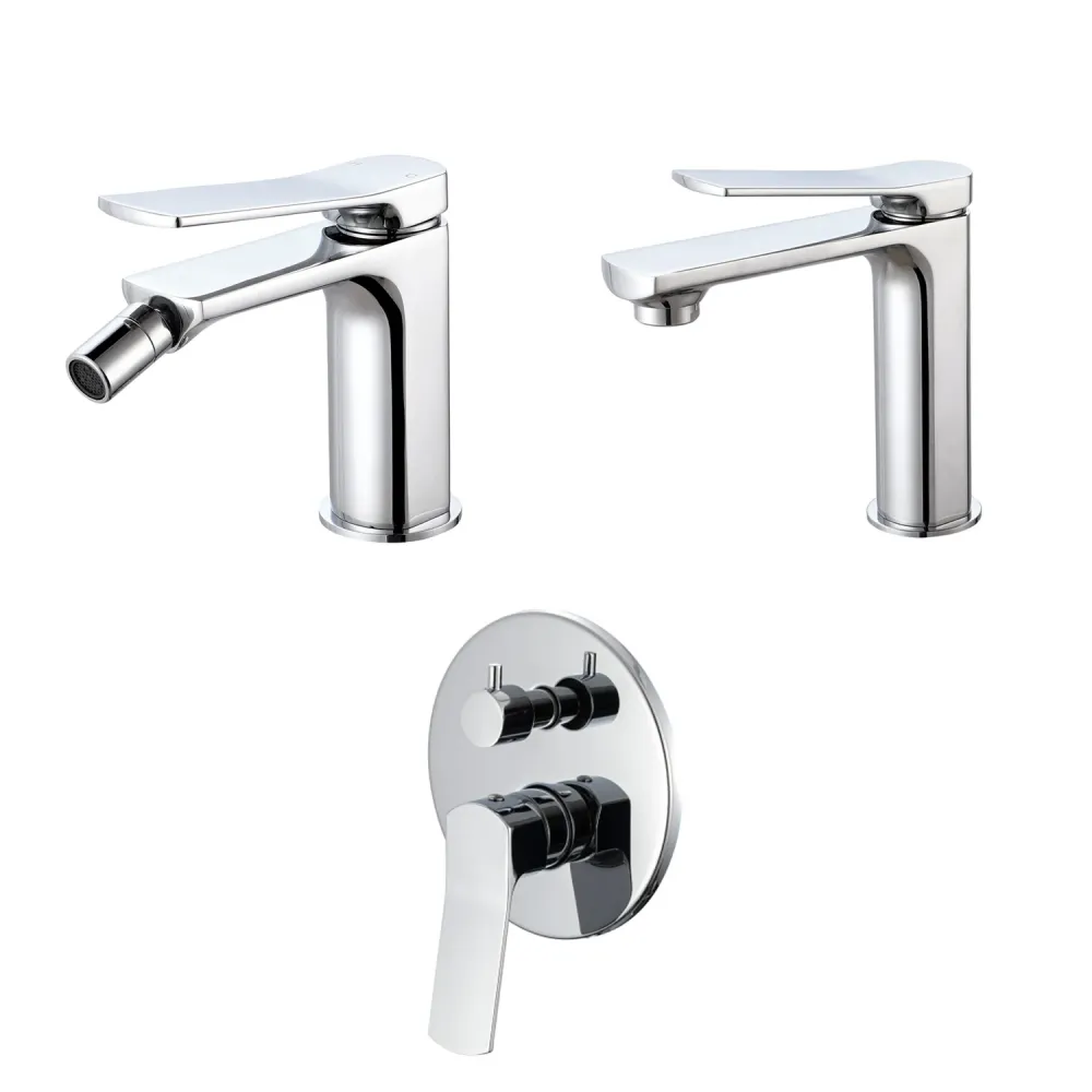 Composition mixers washbasin, bidet and two-way round shower chrome-plated geel koper Lumix - Vervaardigd volgens DIN-norm