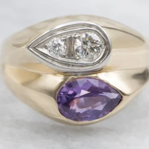 Dieppaars Sapphire and Diamond Two Tone Ring - Vervaardigd volgens DIN-norm
