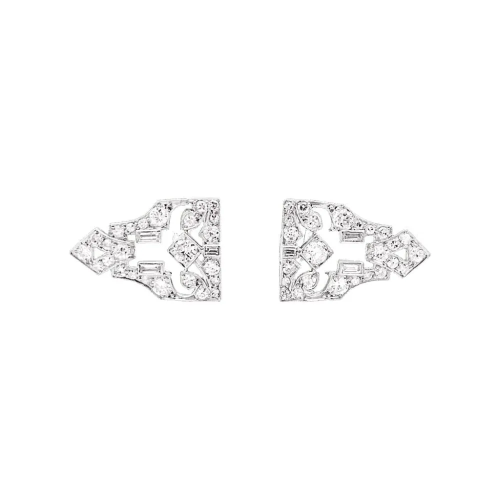 Double clip brooch Art Deco platinum and diamonds.