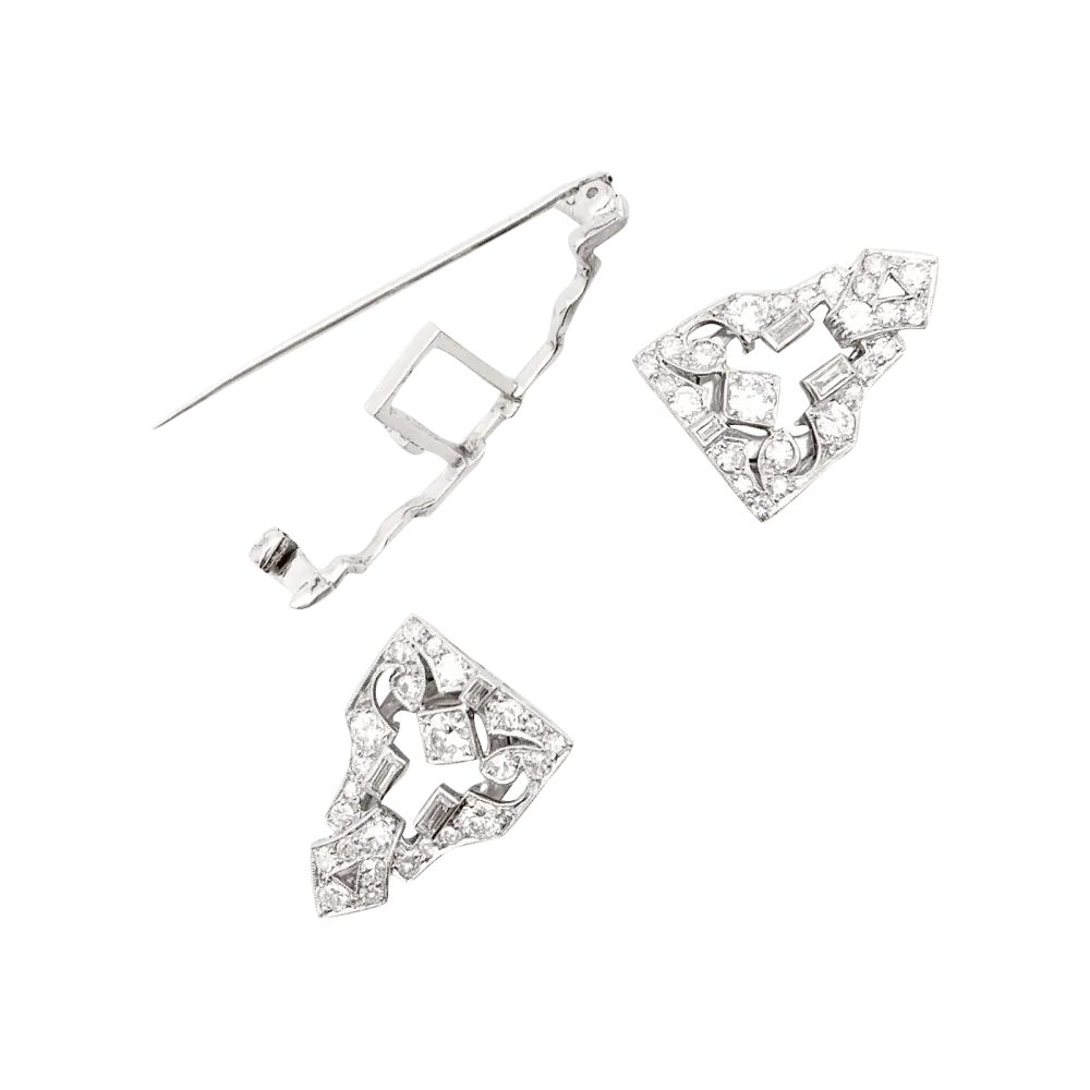 Double clip brooch Art Deco platinum and diamonds.