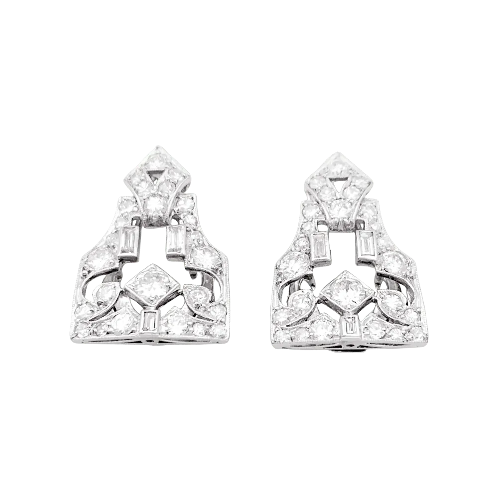 Double clip brooch Art Deco platinum and diamonds.