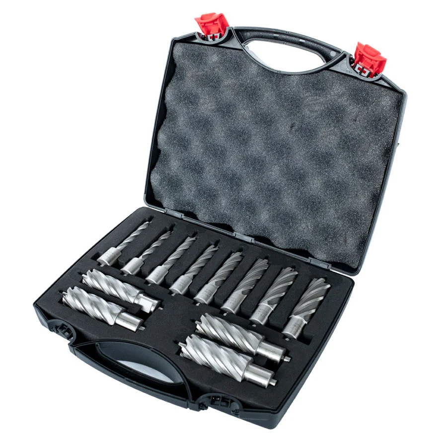 EVOLUTION 12 PC. 2" Depth Annular HSS Mag Drill Cutter Set 7/16" To 1-1/8" w/ 3/4" Weldon Shank