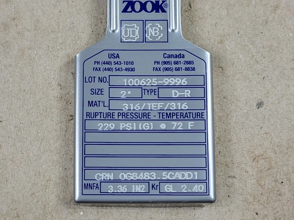 Gecertificeerd 2" D-R Rupture Disc CRNOG8483.5CADD1
