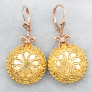 Gecertificeerd Two Tone Mandala Drop Earrings Bow Detail and Diamond Accents
