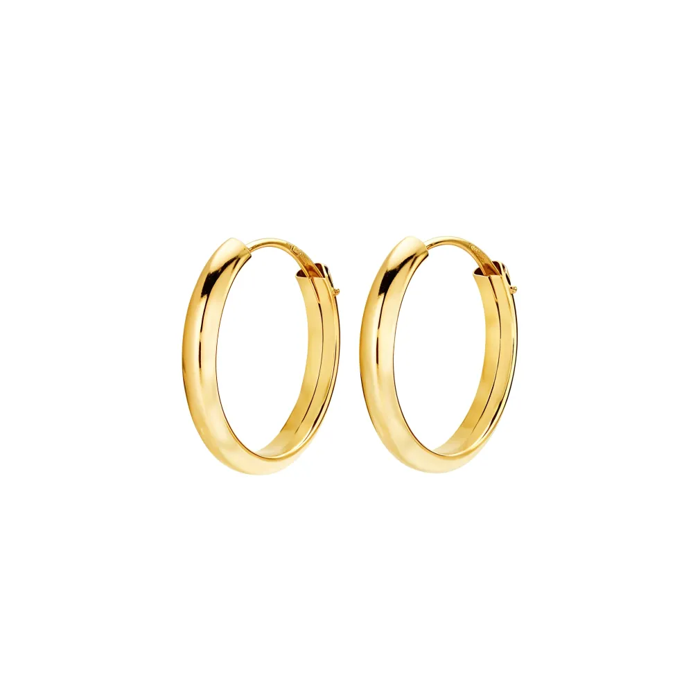 Gecertificeerd 9K Yellow Verguld Earrings Half Cane Shine Hoops 14 x 2 mm