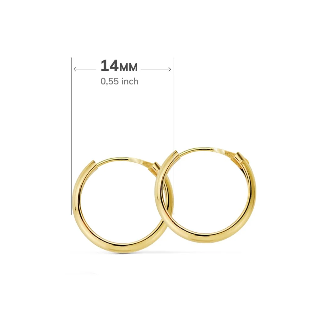Gecertificeerd 9K Yellow Verguld Earrings Half Cane Shine Hoops 14 x 2 mm
