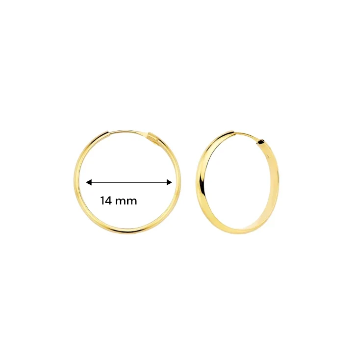 Gecertificeerd 9K Yellow Verguld Earrings Half Cane Shine Hoops 14 x 2 mm