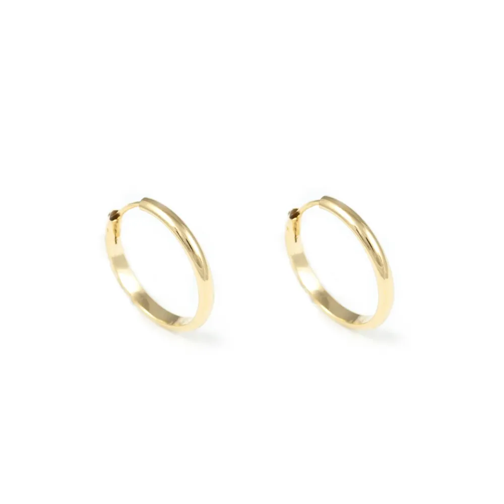 Gecertificeerd 9K Yellow Verguld Earrings Half Cane Shine Hoops 14 x 2 mm