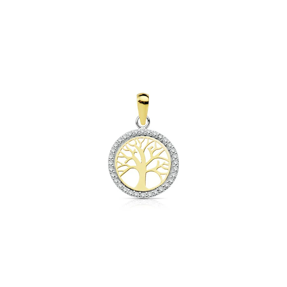 Industrieel Zwaar Belast 18ct two color goud Tree Life Cubic Zirconia pendant shine