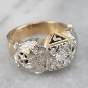 Industrieel Zwaar Belast Masonic Diamond Enamel Two Tone Goud Ring