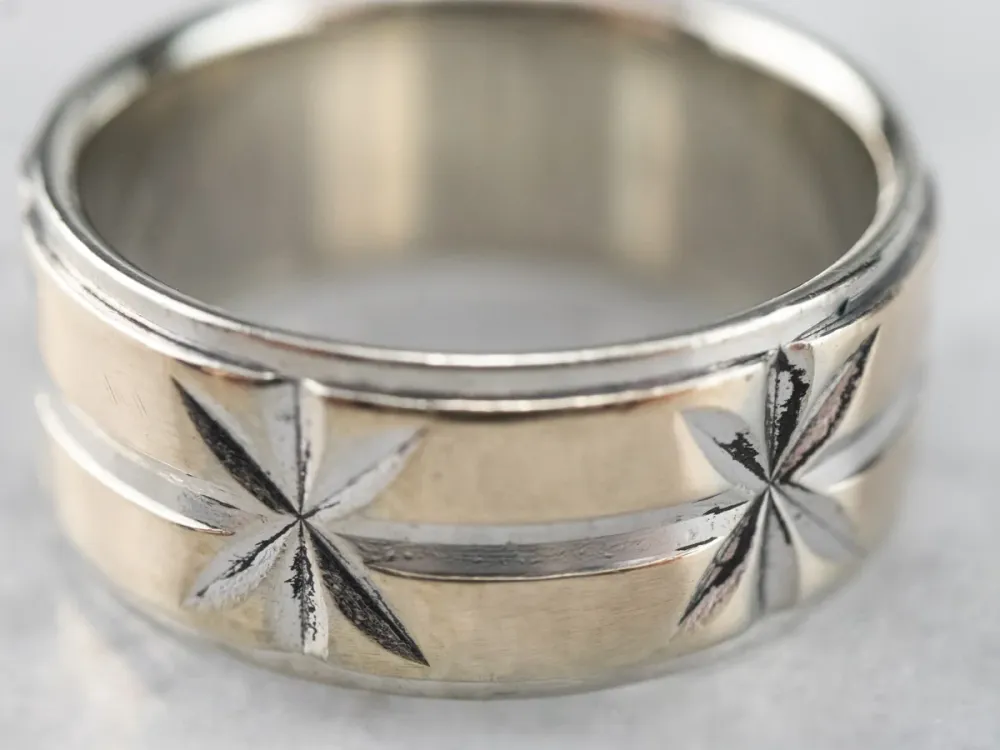 Industrieel Zwaar Belast Two Tone Goud Star Patterned Band Ring