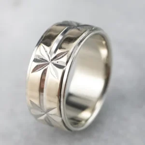 Industrieel Zwaar Belast Two Tone Goud Star Patterned Band Ring