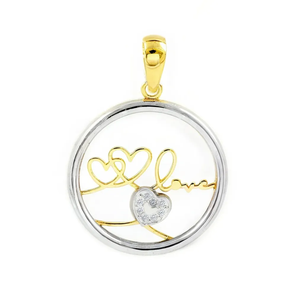 Industrieel Zwaar Belast 9K Two-Color Verguld Round Heart Love Pendant Women-Girls Zirconia