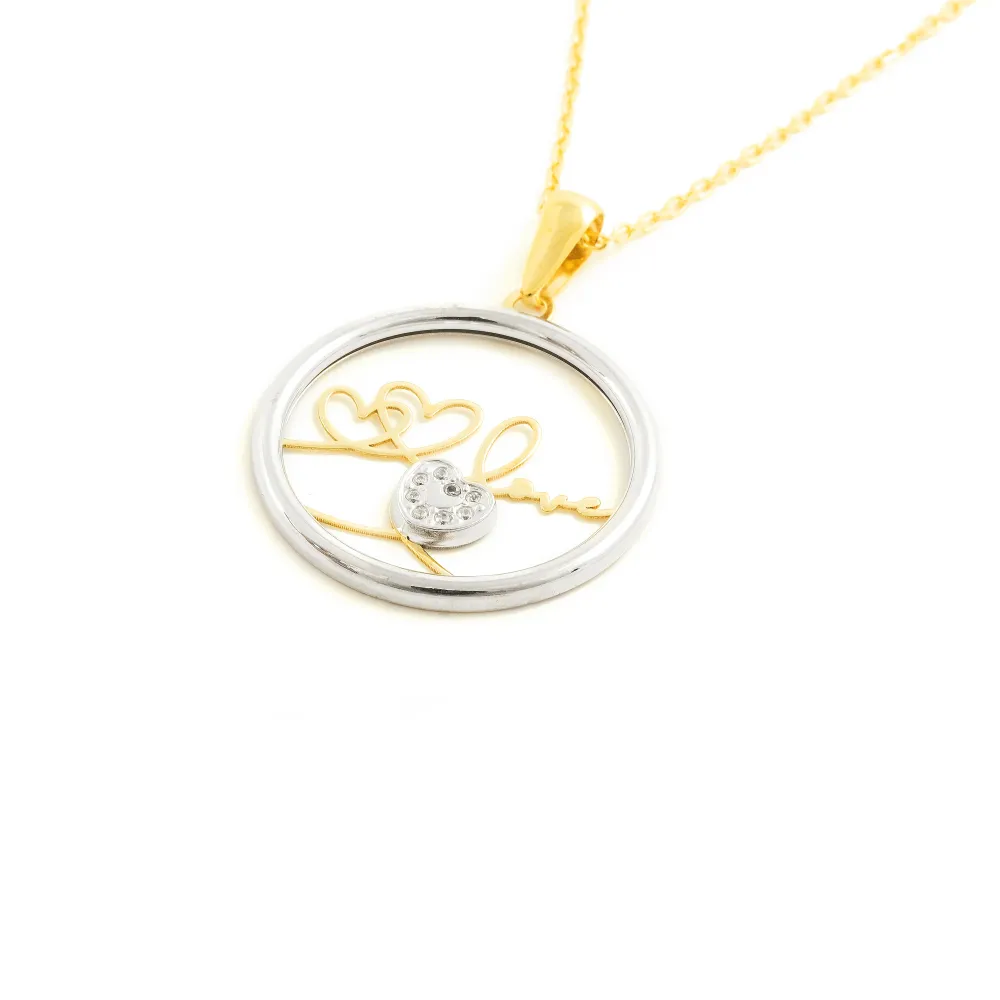 Industrieel Zwaar Belast 9K Two-Color Verguld Round Heart Love Pendant Women-Girls Zirconia