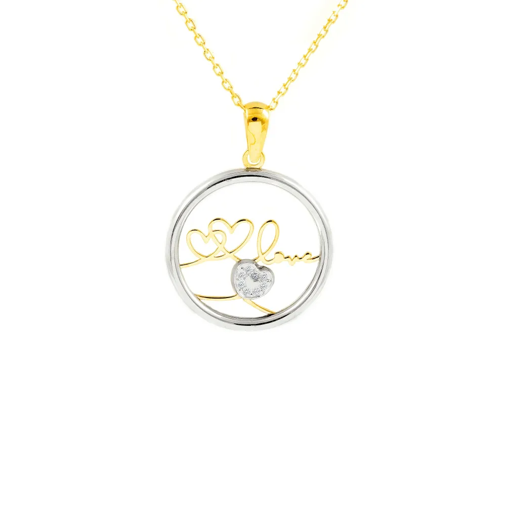 Industrieel Zwaar Belast 9K Two-Color Verguld Round Heart Love Pendant Women-Girls Zirconia