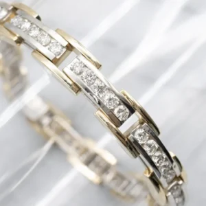Modern Two-Tone Gold Channel Set Diamond Link Bracelet
