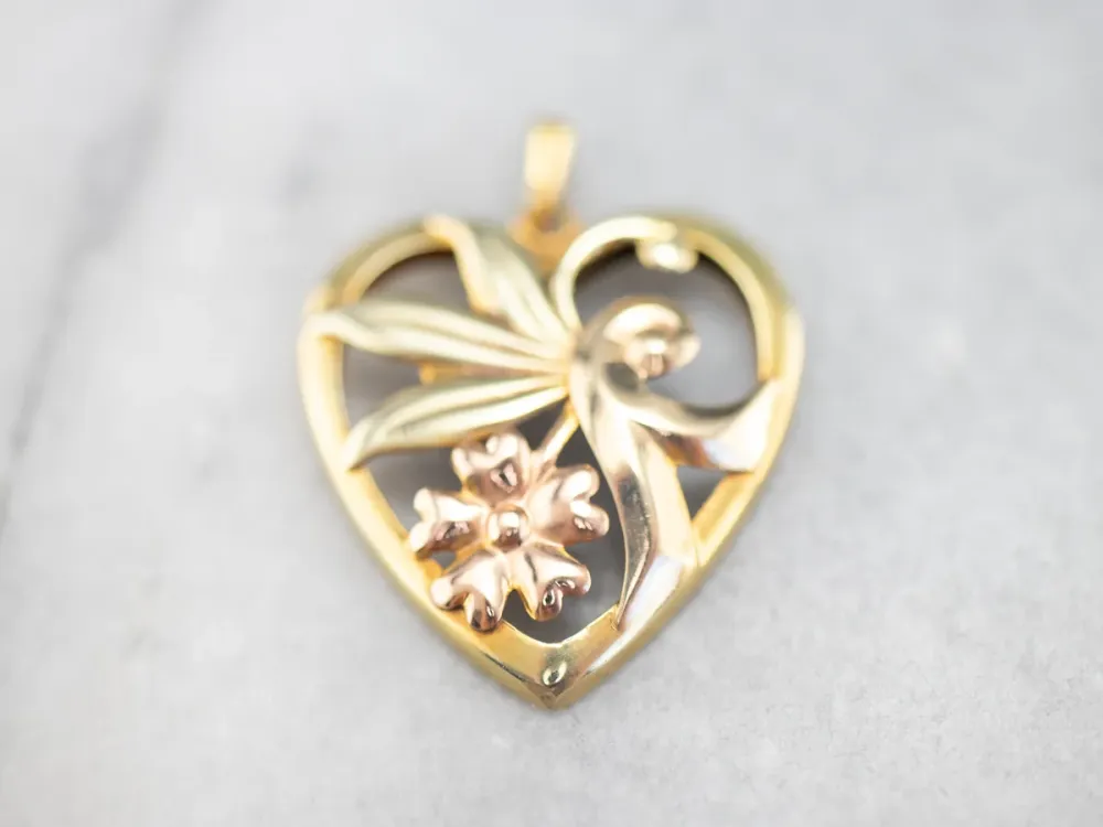 Roestvrij Staal Retro Era Two Tone Goud Floral Pendant