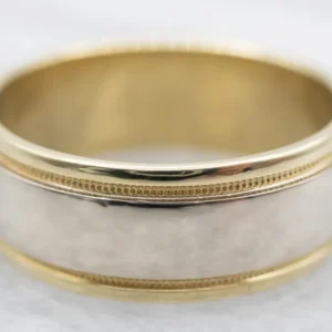 Roestvrij Staal Timeless Two Tone Gouden Milgrain Wedding Band