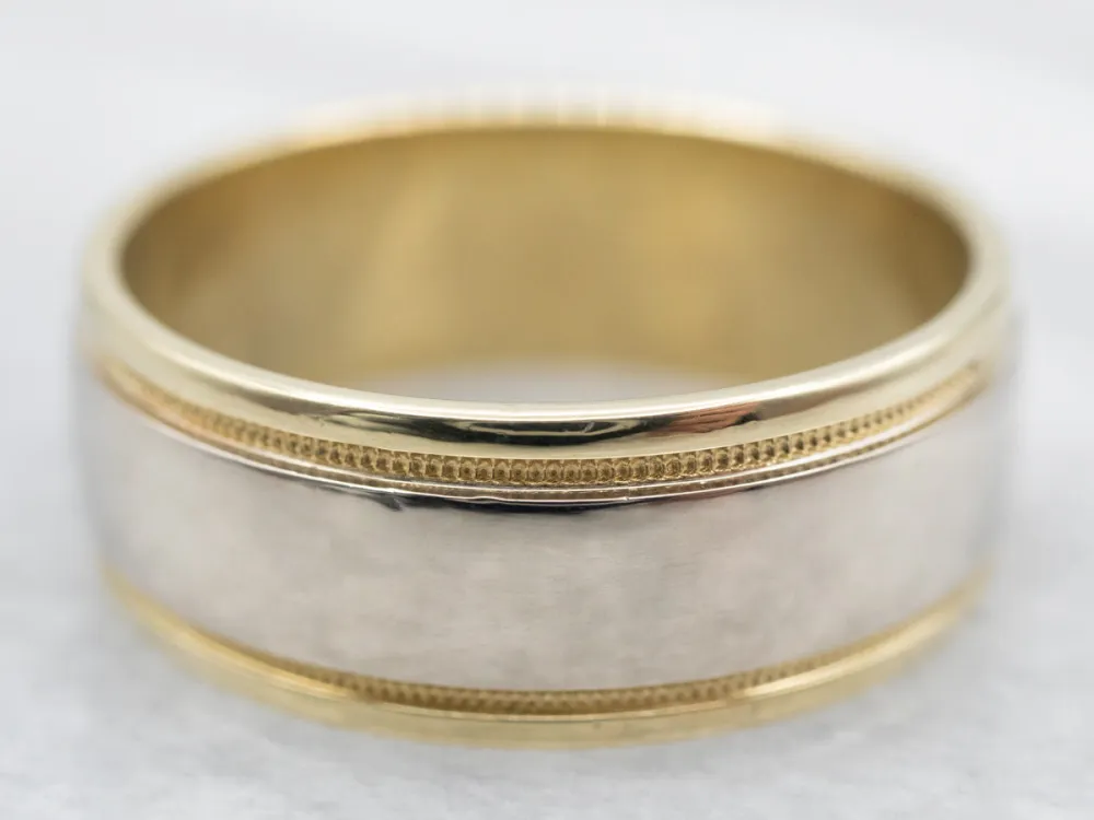 Roestvrij Staal Timeless Two Tone Gouden Milgrain Wedding Band