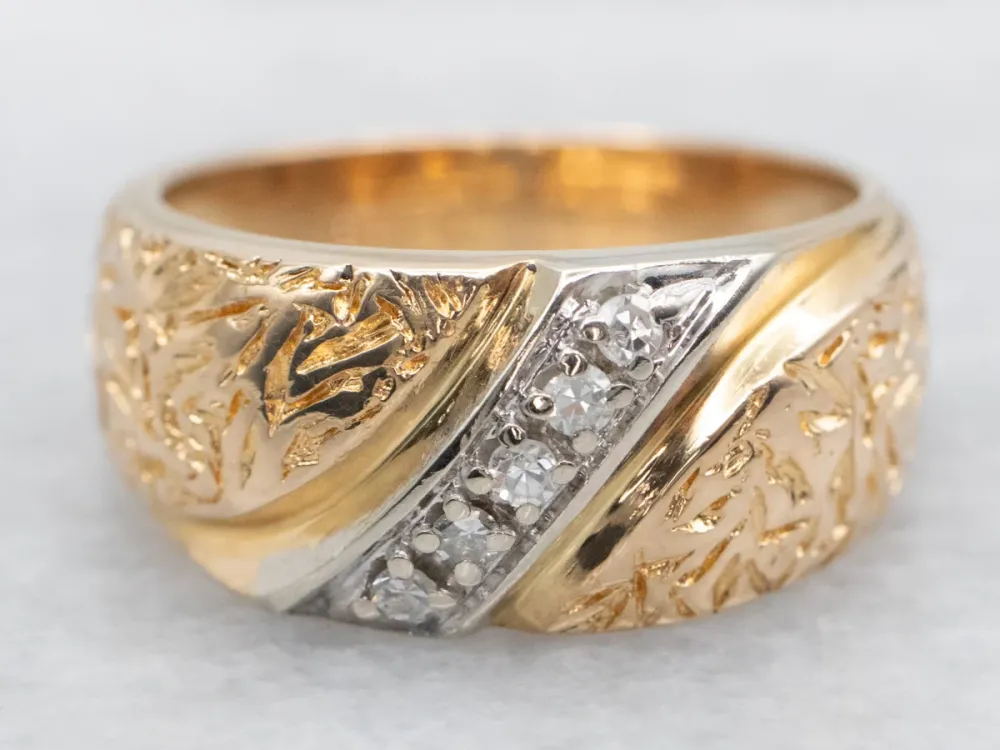 Roestvrij Staal Two Tone Ribbelig Diamond Band
