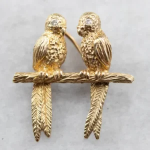 Two Parrots Diamond Gouden Brooch