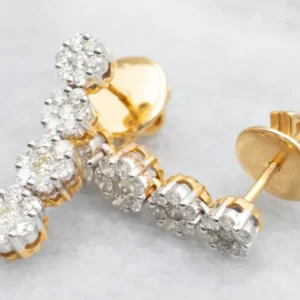 Two Tone Diamond Cluster Drop Earrings met CE-Keurmerk