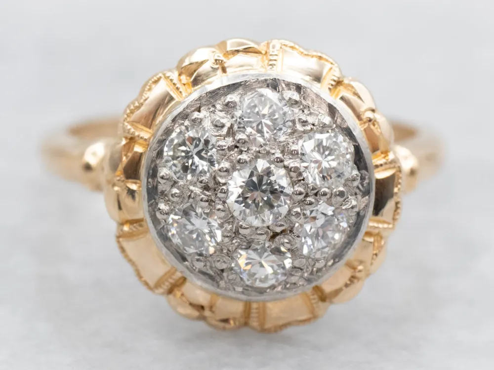 Two Tone Diamond Cluster Ring met CE-Keurmerk