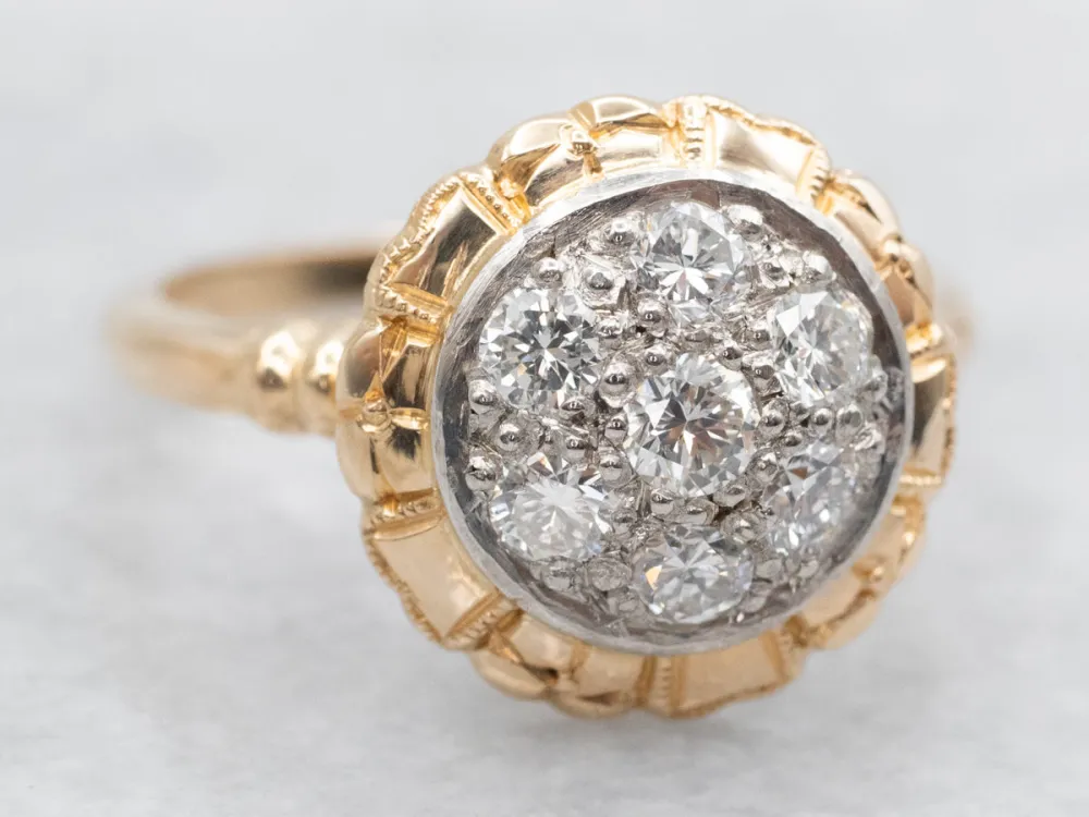 Two Tone Diamond Cluster Ring met CE-Keurmerk
