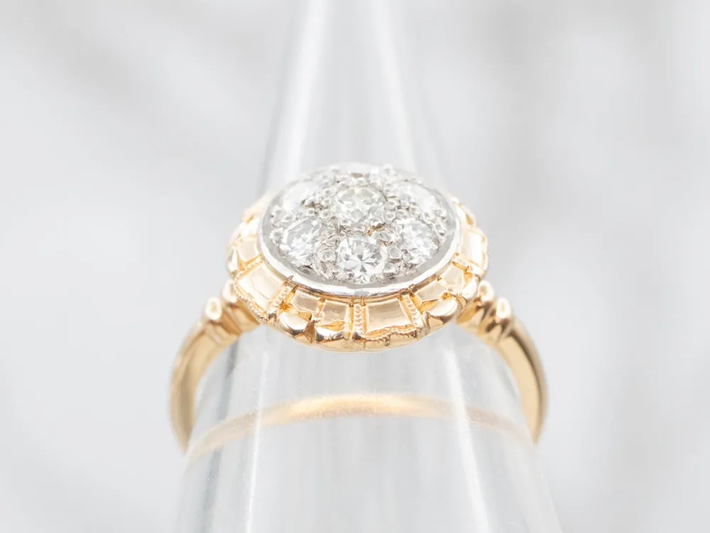 Two Tone Diamond Cluster Ring met CE-Keurmerk