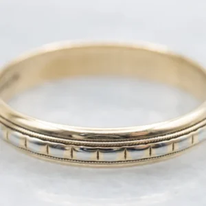 Two Tone Gold Lined Patterned Band Milgrain Edge