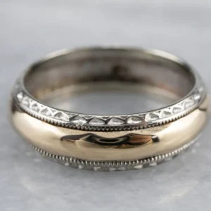 Two Tone Gold Pattern Wedding Band