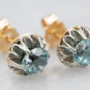 Two Tone Goud Blue Zircon Stud Earrings