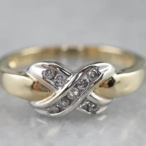 Two Tone Gouden Twisting X Diamond Band met CE-Keurmerk