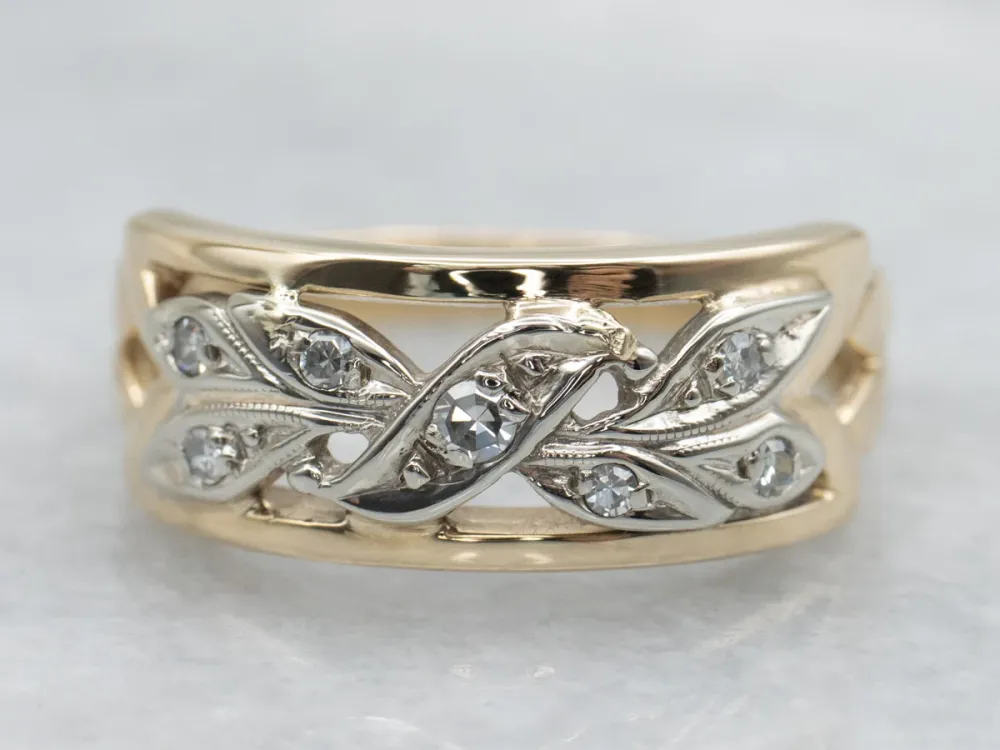 Two Tone Open Work Botanical Diamond Band met CE-Keurmerk