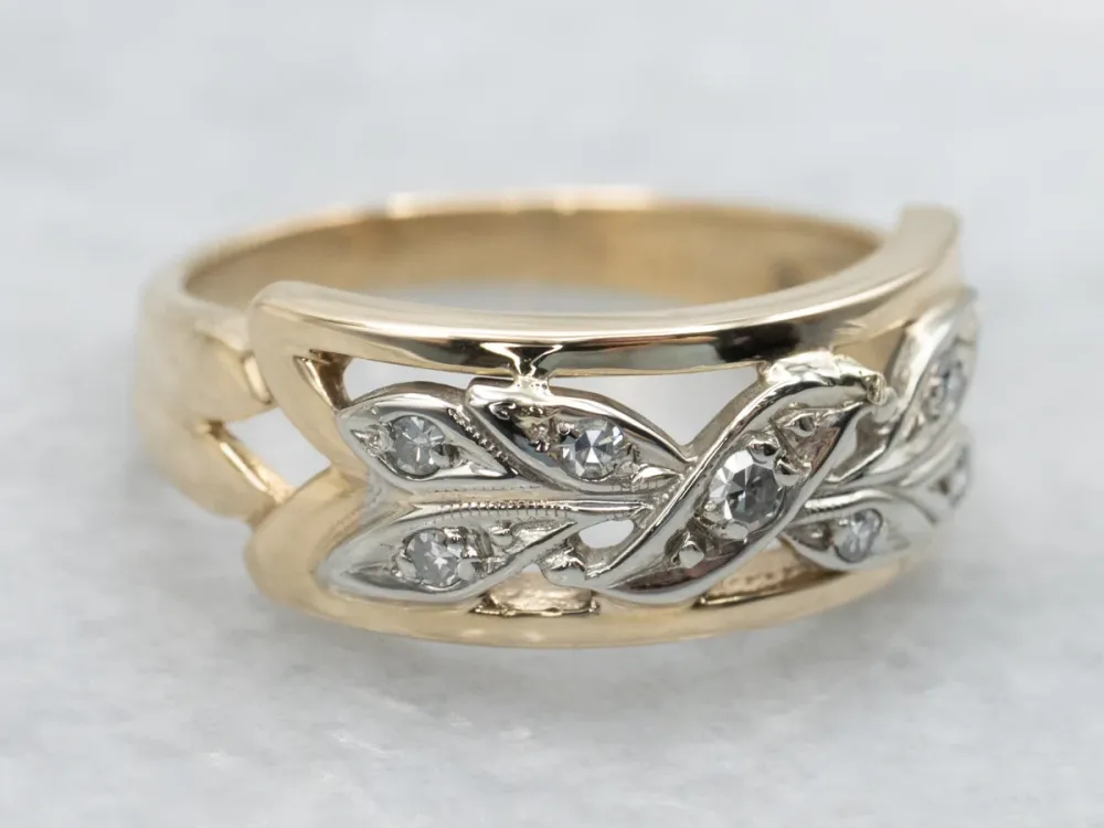Two Tone Open Work Botanical Diamond Band met CE-Keurmerk