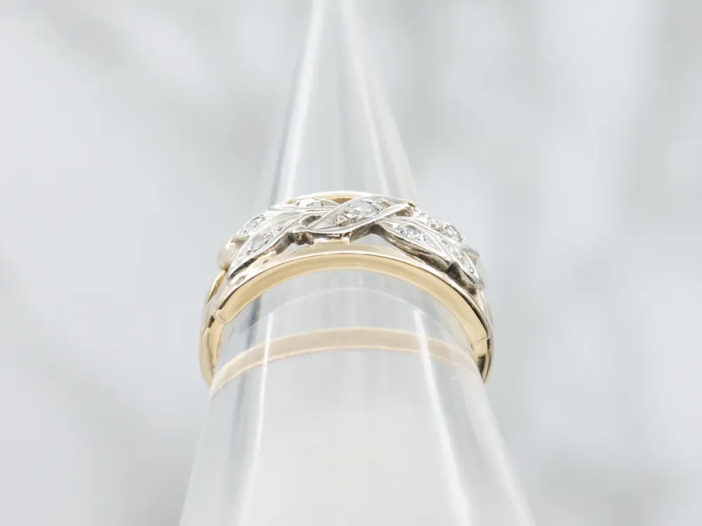 Two Tone Open Work Botanical Diamond Band met CE-Keurmerk