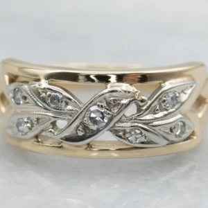 Two Tone Open Work Botanical Diamond Band met CE-Keurmerk