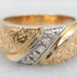 Two Tone Textured Diamond Band