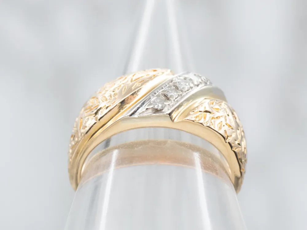 Two Tone Textured Diamond Band