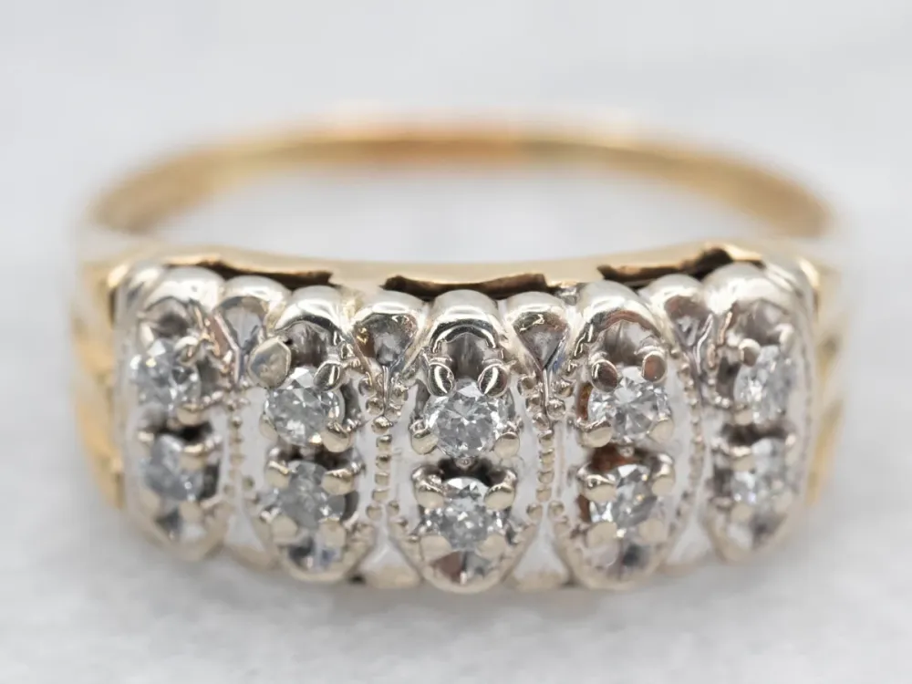 Two Toned Antiekstijl Marquise Motif Diamond Band