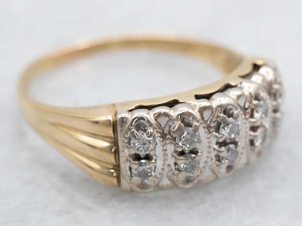 Two Toned Antiekstijl Marquise Motif Diamond Band