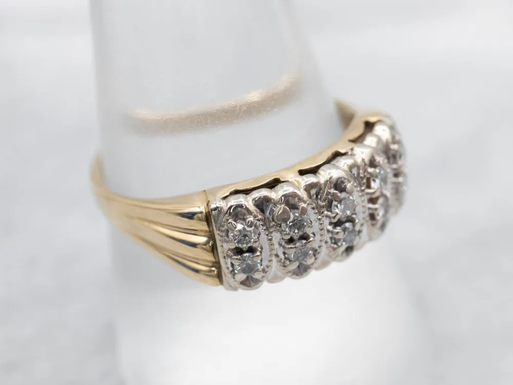Two Toned Antiekstijl Marquise Motif Diamond Band