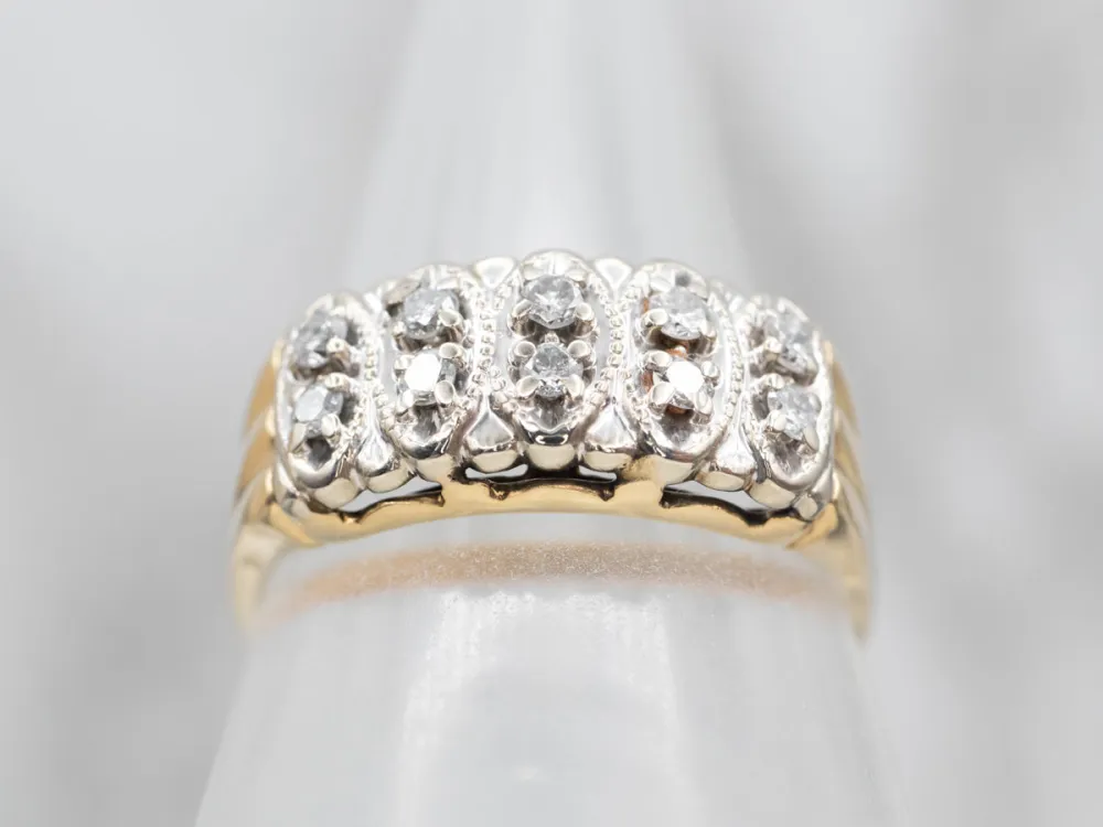 Two Toned Antiekstijl Marquise Motif Diamond Band