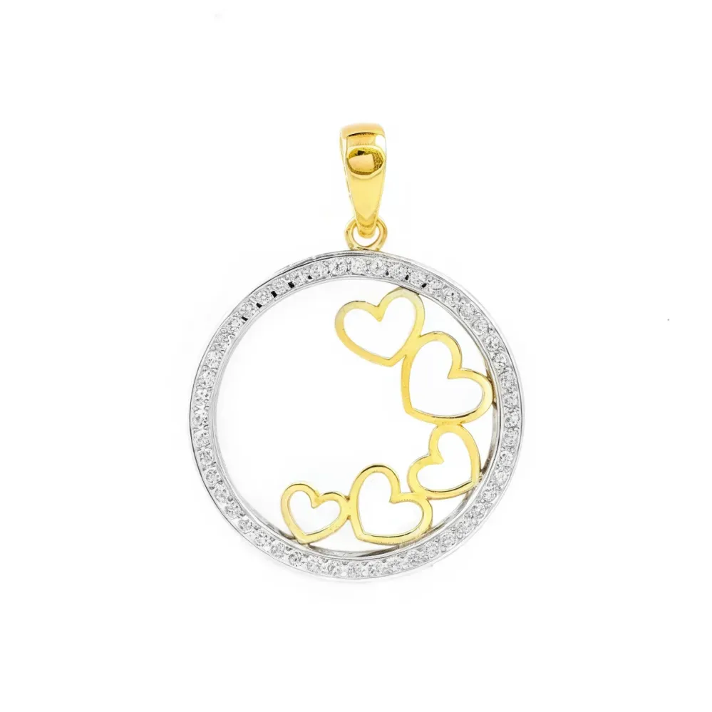 9K Two-Color Gouden Pendant Women-Girls Round Heart Cubic Zirconia Shine - Vervaardigd volgens DIN-norm
