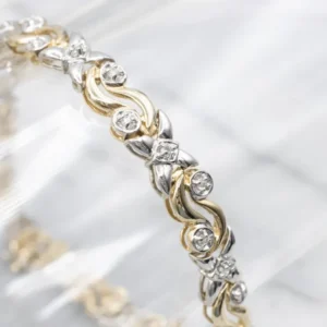 Two-Tone Gouden Diamond X and Swirl Link Bracelet - Vervaardigd volgens DIN-norm