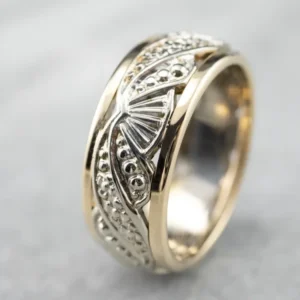 Unisex Patterned Two Tone Gold Band