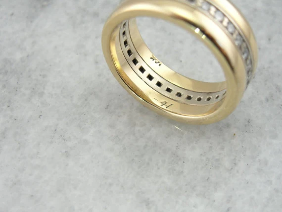 Vintage 1940's Two Toned Gold Diamond Wedding Band