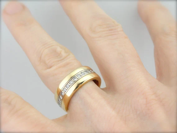 Vintage 1940's Two Toned Gold Diamond Wedding Band