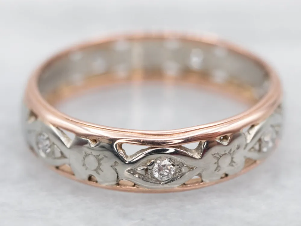 Vintage Two Tone Gold Diamond Flower Band