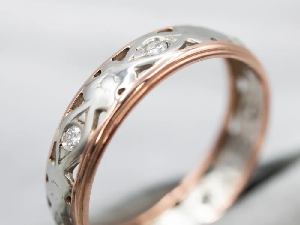 Vintage Two Tone Gold Diamond Flower Band